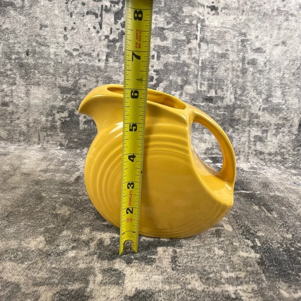 Vtg Fiesta Homer Laughlin 6" Disc Juice Pitcher Yellow Deco Ceramic Kitchencore - Picture 3 of 10
